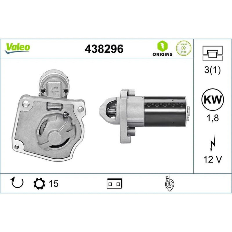 Valeo Starter Motor 12V 1.8kW 15 Teeth 438296