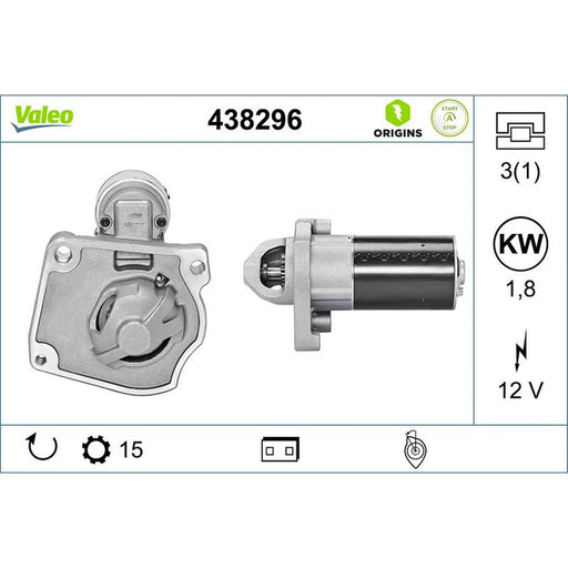 Valeo Starter Motor 12V 1.8kW 15 Teeth 438296