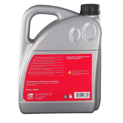 FEBI BILSTEIN Engine Oil 5L 5W30 Fits Alfa Romeo Chevrolet Chrysler Dacia Dodge FEBI - Town Parts