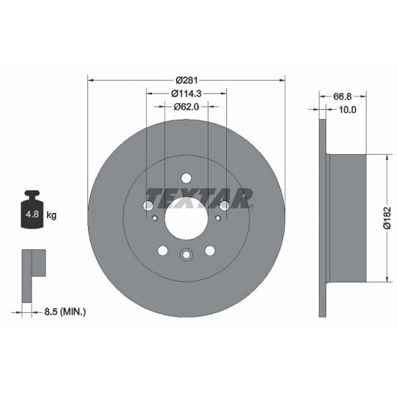 Textar 2 x Solid Rear Brake Discs 92257803