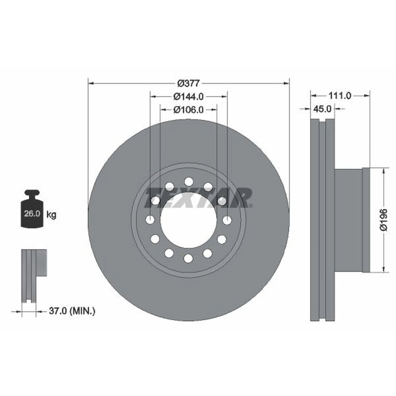 Textar 2 x Internally Vented Brake Discs 93191200 OE 81508030044