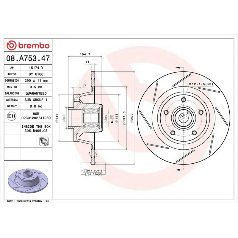 Brembo 2 x Solid Rear Brake Discs 08.A753.47