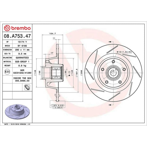 Brembo 2 x Solid Rear Brake Discs 08.A753.47