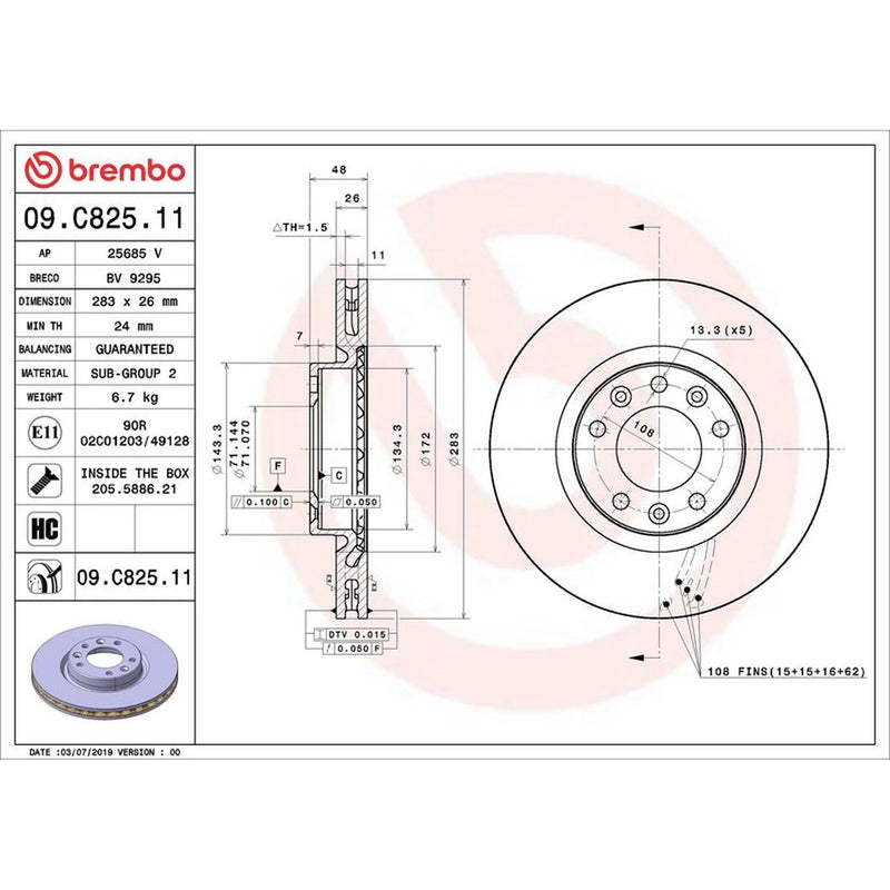 Brembo 2 x Front Brake Discs 09.C825.11