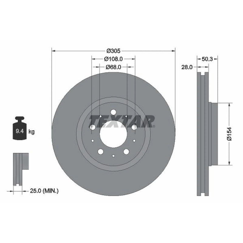 Textar 2 x Externally Vented Front Brake Discs 92100603