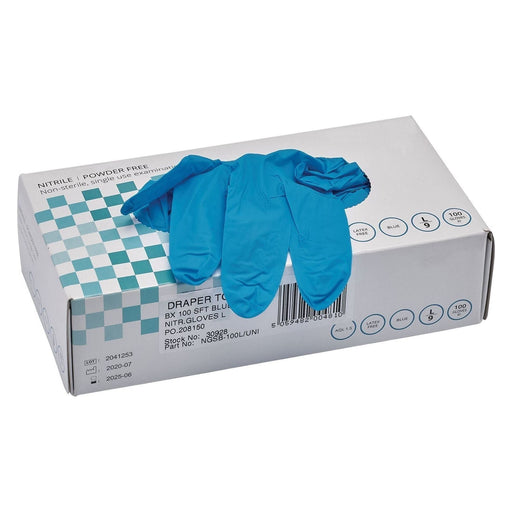 Draper Nitrile Gloves, Large, Blue (Pack of 100) 30928 Draper  - Town Parts
