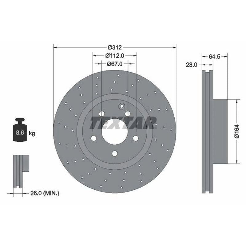 Textar 2 x Perforated Front Brake Discs 92120107