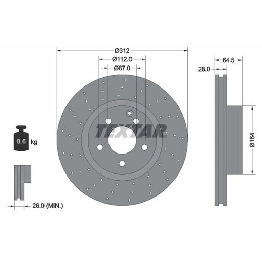 Textar 2 x Perforated Front Brake Discs 92120107