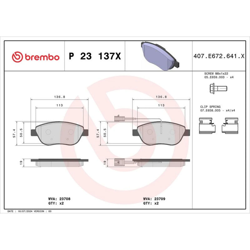 Brembo 4 x Front Brake Pad Set P23137X