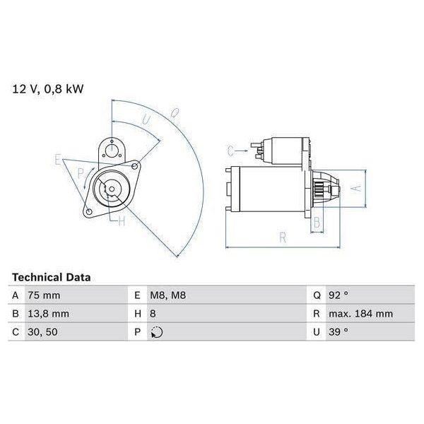 Bosch Reman Starter Motor 2260 0986022601 Bosch  - Town Parts