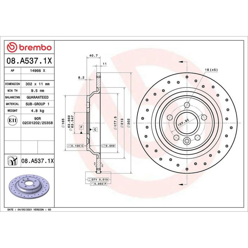 Brembo Xtra 2 x Perforated Rear Brake Discs 08.A537.1X