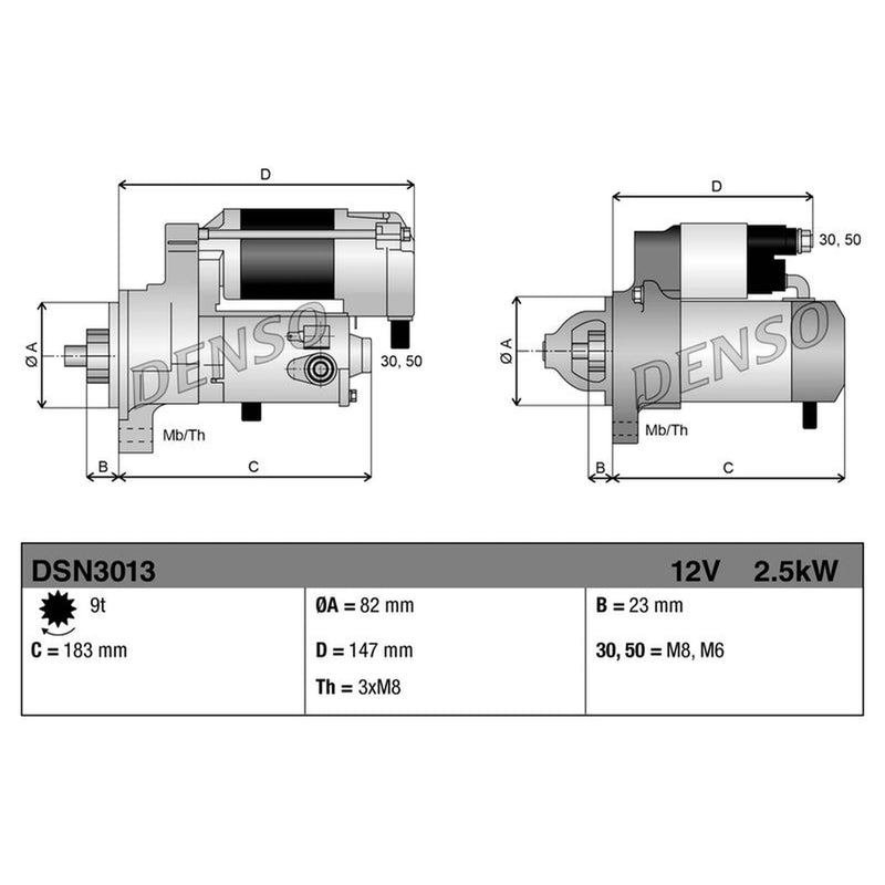 Denso Starter Motor 12V 2.5kW 9 Teeth DSN3013