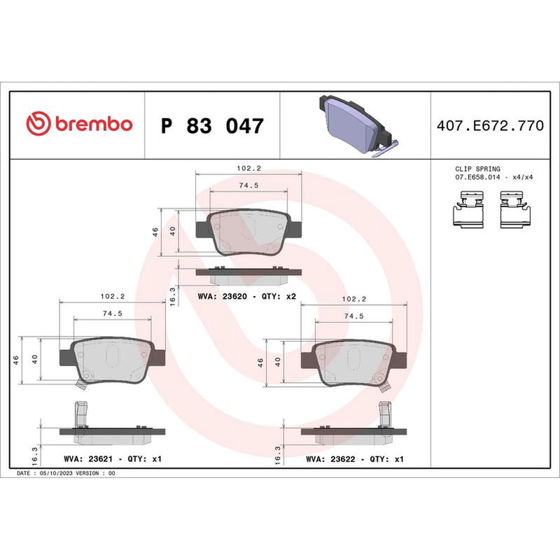 Brembo 4 x Rear Brake Pad Set P83047