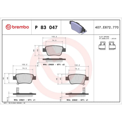 Brembo 4 x Rear Brake Pad Set P83047