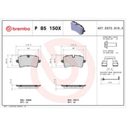 Brembo 4 x Rear Brake Pad Set P85150X