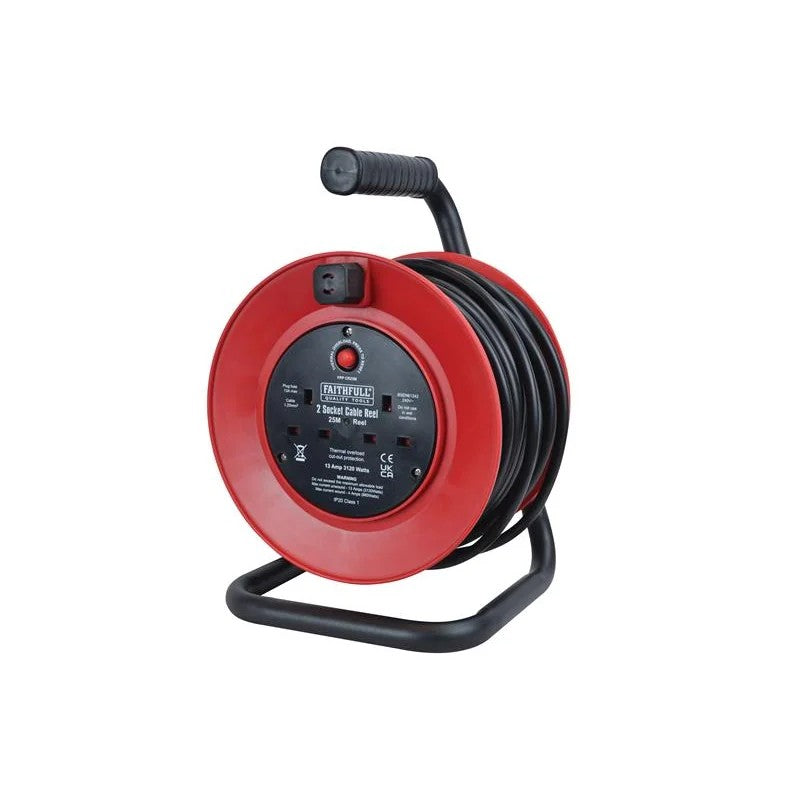 Faithfull Power Plus Open Drum Cable Reel 240V 13A 2-Socket 25m - XP20-E1