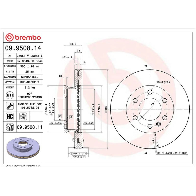 Brembo 2 x Front Brake Discs 09.9508.11