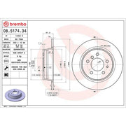 Brembo 2 x Solid Rear Brake Discs 08.5174.34