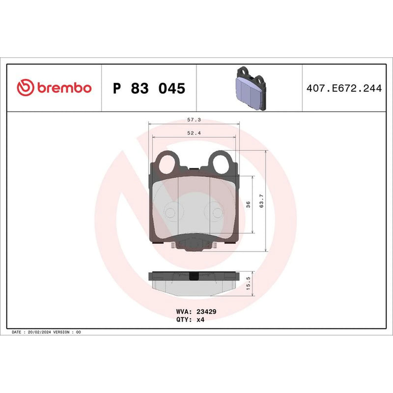 Brembo 4 x Rear Brake Pad Set P83045