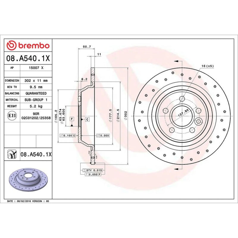 Brembo Xtra 2 x Perforated Rear Brake Discs 08.A540.1X
