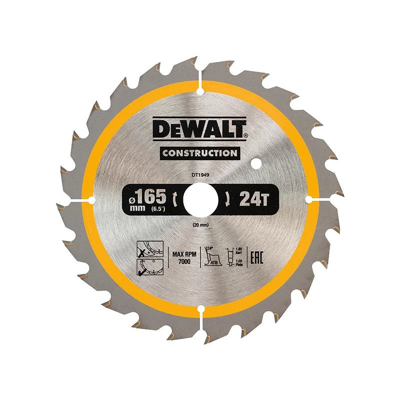 DEWALT Power Tools Cordless Construction Trim Saw Blade 165 x 20mm x 24T