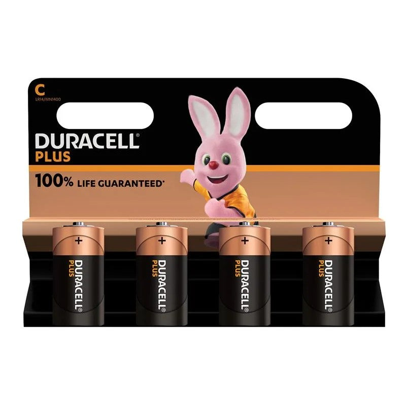 Duracell C Cell +100% Plus Power Batteries (Pack 4) - S18712