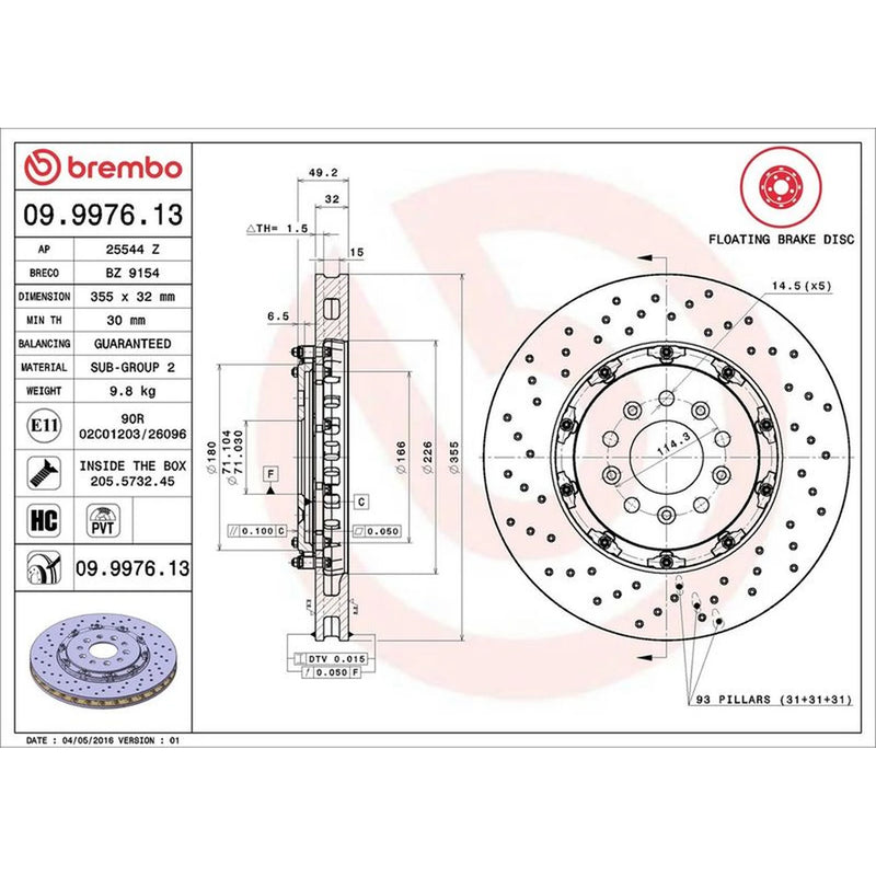 Brembo 2 x Aluminium Front Brake Disc Hub Brake Discs 09.9976.13