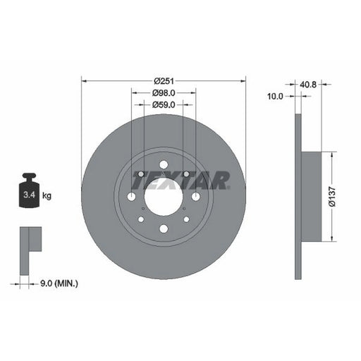 Textar 2 x Solid Rear Brake Discs 92202303