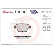 Brembo 4 x Rear Brake Pad Set P61100