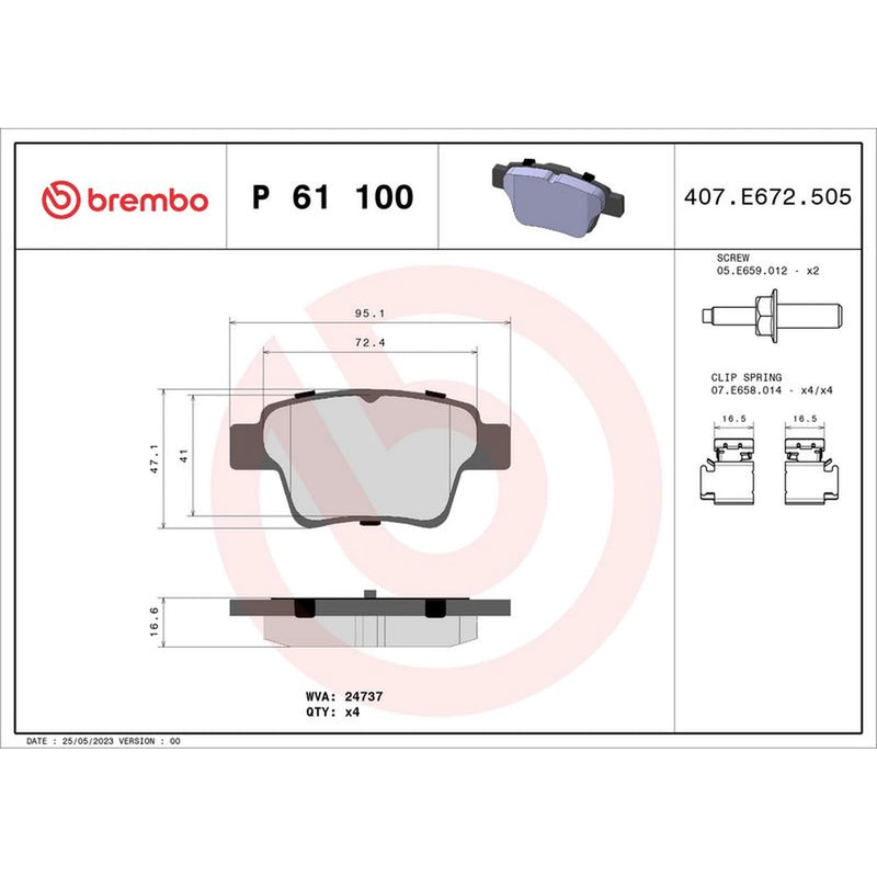 Brembo 4 x Rear Brake Pad Set P61100