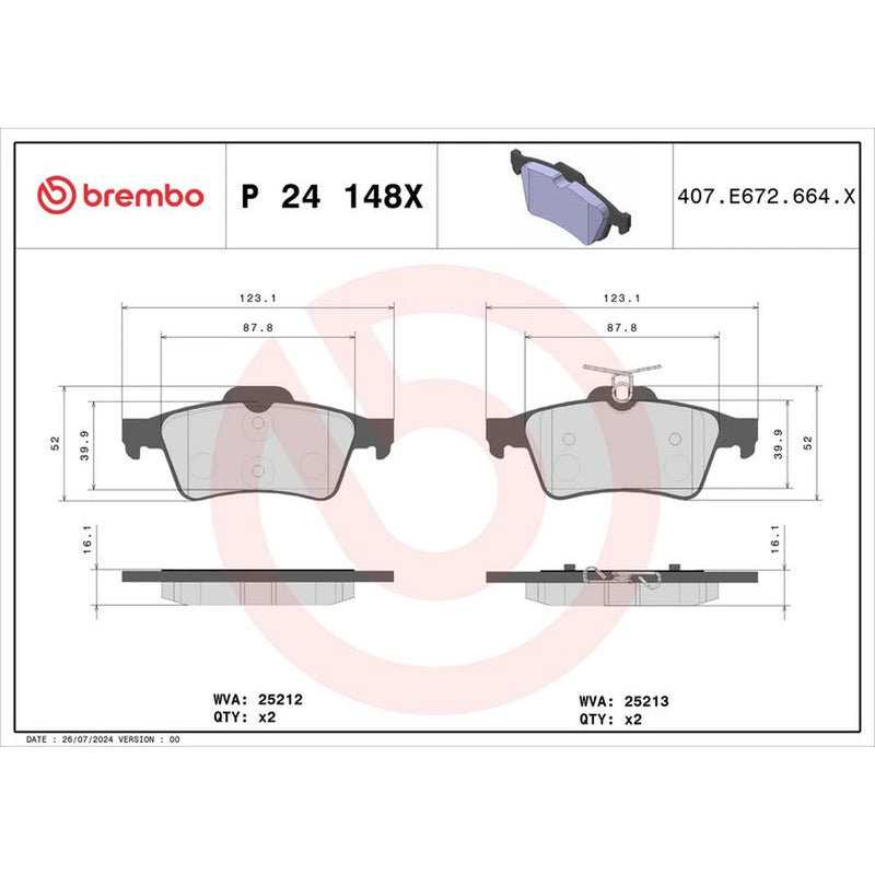Brembo 4 x Rear Brake Pad Set P24148X
