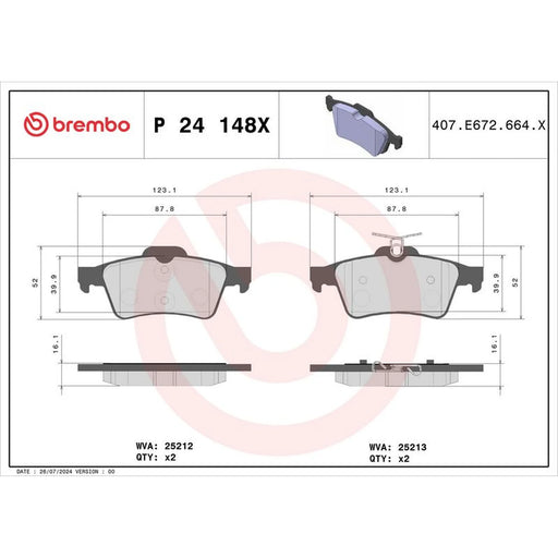 Brembo 4 x Rear Brake Pad Set P24148X
