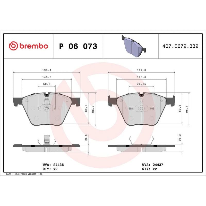 Brembo 4 x Front Brake Pad Set P06073