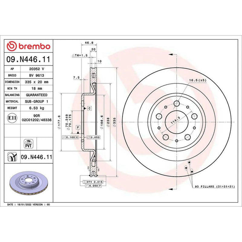 Brembo 2 x Internally Vented Rear Brake Discs 09.N446.11