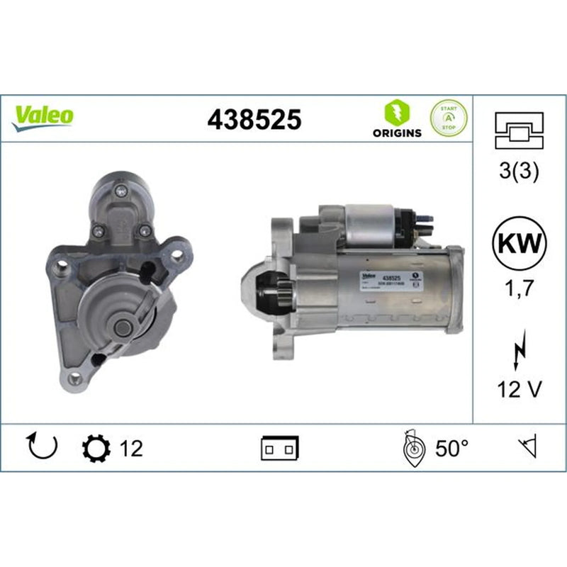 Valeo Starter Motor 12V 1.7kW 12 Teeth 438525