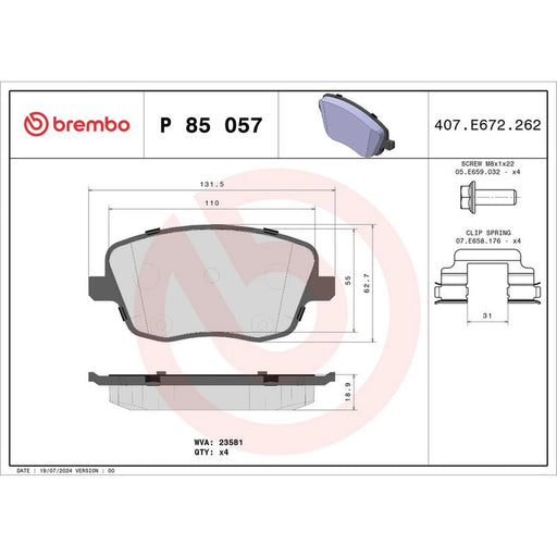 Brembo 4 x Front Brake Pad Set P85057