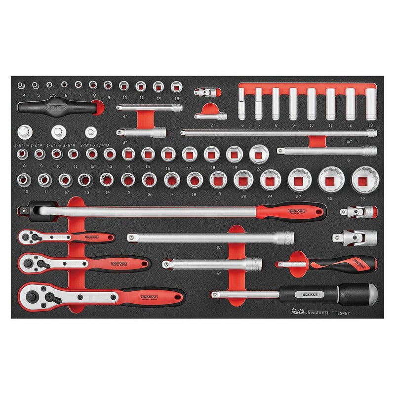 Teng Tools Socket Set FOAM4X4 67 Pieces 1/4" 3/8" 1/2" Drive