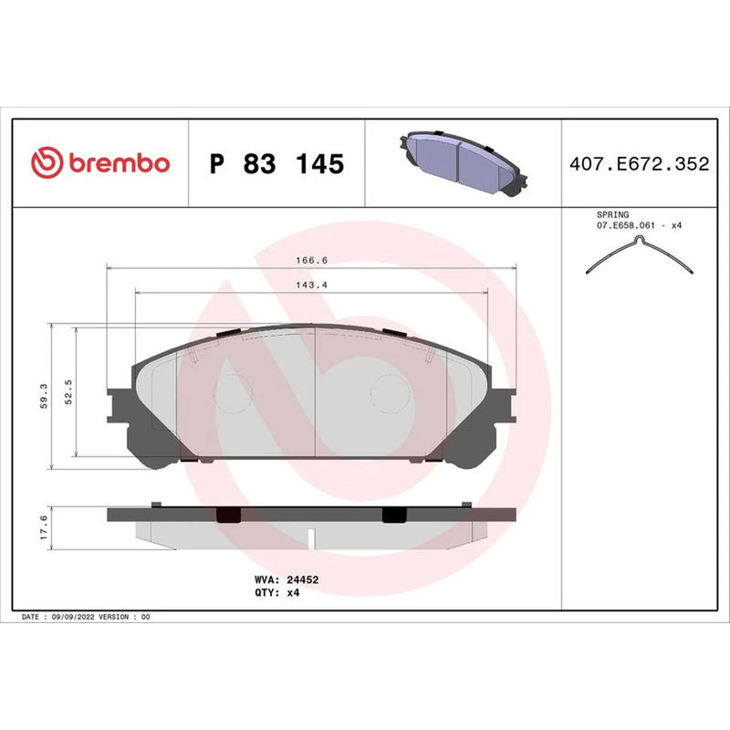 Brembo 4 x Front Brake Pad Set P83145