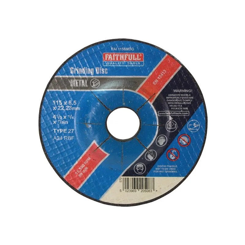 Faithfull Depressed Centre Metal Grinding Disc 115 x 6.5 x 22.23mm - FAI1156MDG