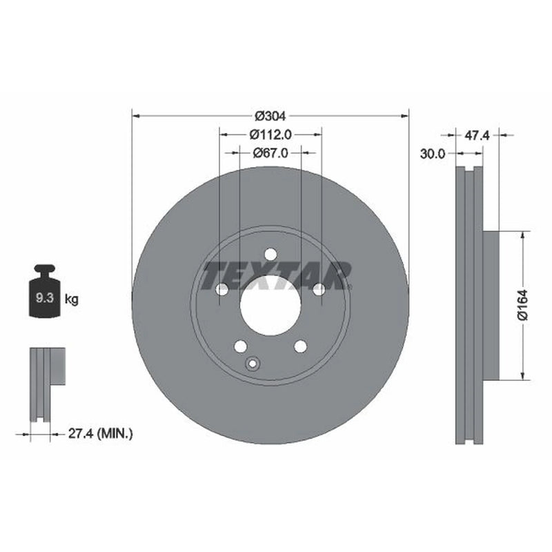 Textar 2 x Vented Front Brake Discs 92152105