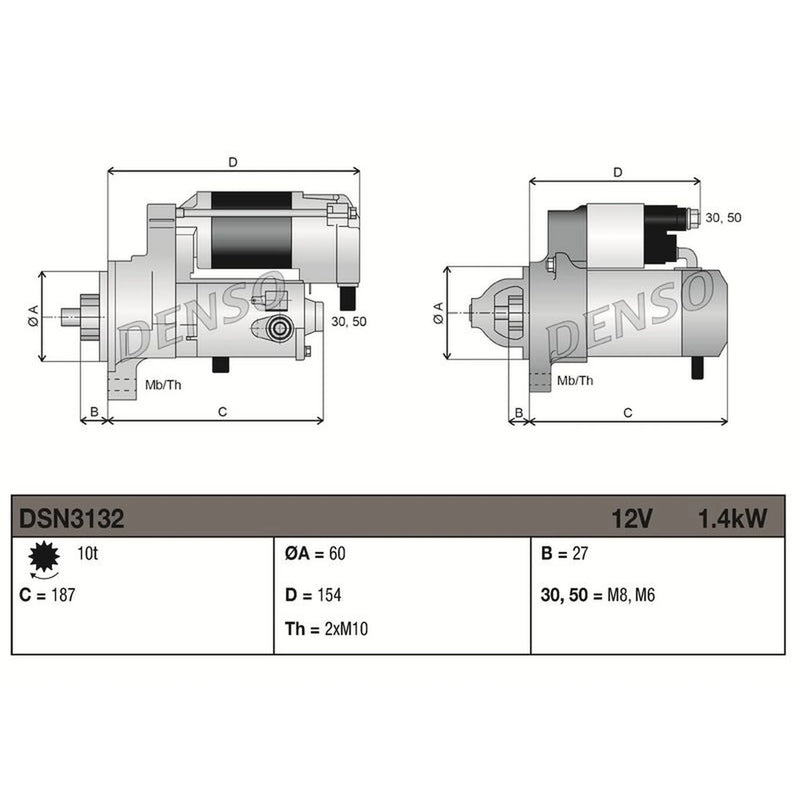 Denso Starter Motor 12V 1.4kW 10 Teeth DSN3132