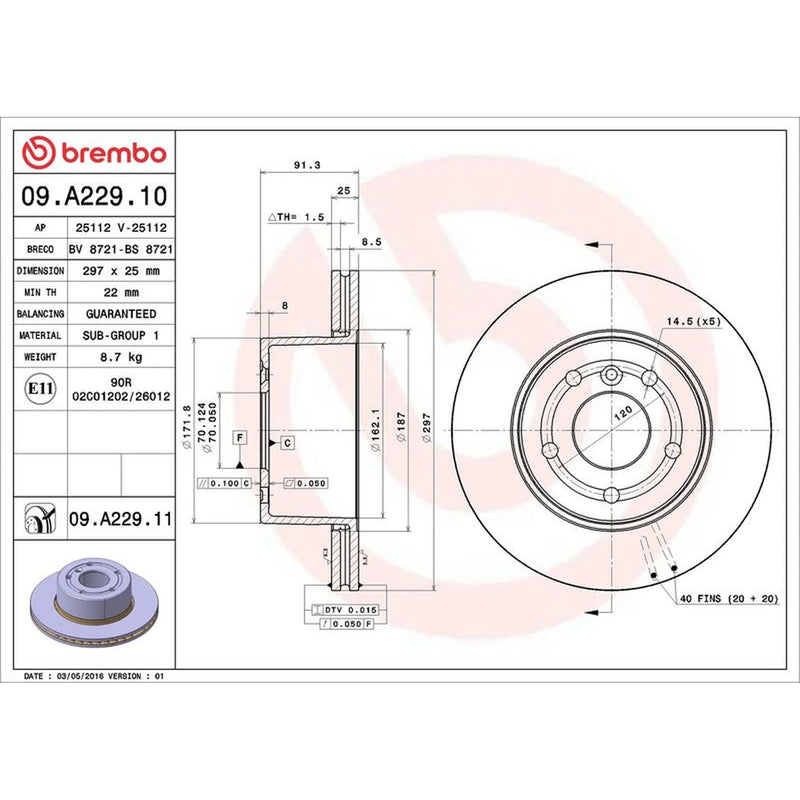 Brembo 2 x Front Brake Discs 09.A229.11