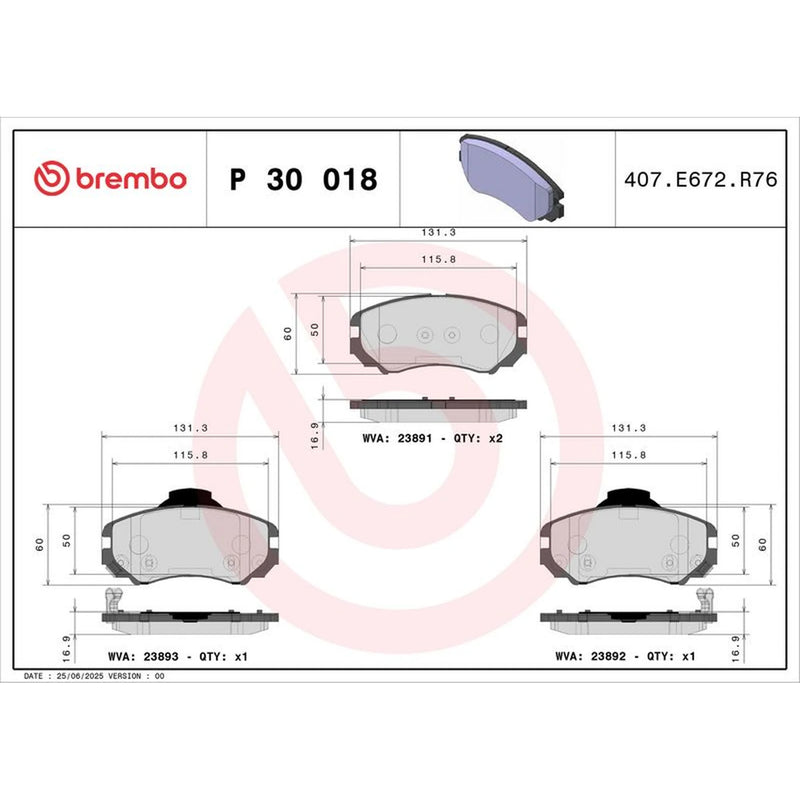 Brembo 4 x Front Brake Pad Set P30018