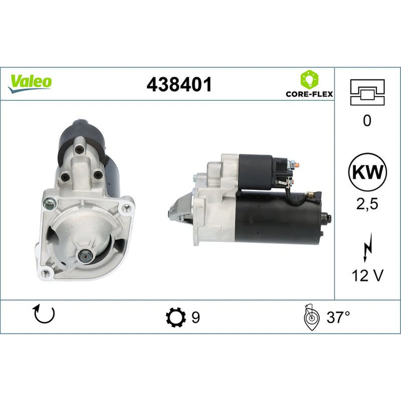 Valeo Starter Motor 12V 2.5kW 9 Teeth 438401