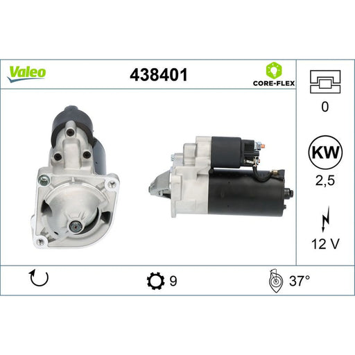 Valeo Starter Motor 12V 2.5kW 9 Teeth 438401