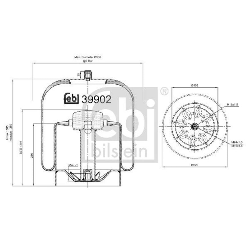 Febi Air Suspension Bellow 225mm Rear 39902