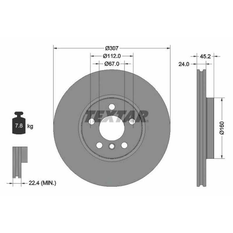 Textar 2 x Internally Vented Brake Discs 92283603