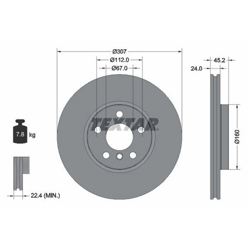 Textar 2 x Internally Vented Brake Discs 92283603