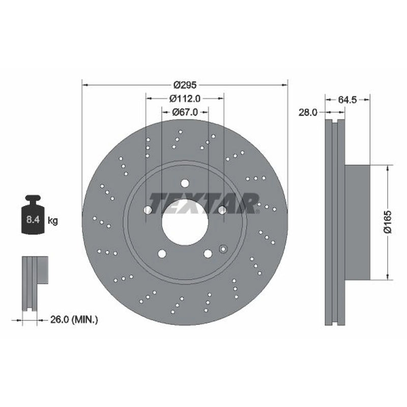 Textar 2 x Perforated Front Brake Discs 92165005