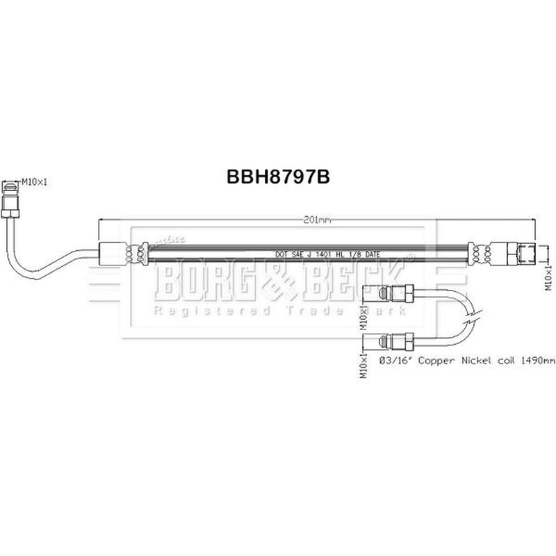 Borg & Beck Brake Hydraulic Hose Line Rear BBH8797B